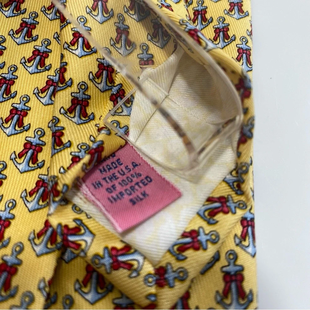 Vineyard Vines Anchor‎ Nautical Rare Red Bow Silk Necktie Youth Yellow 49
